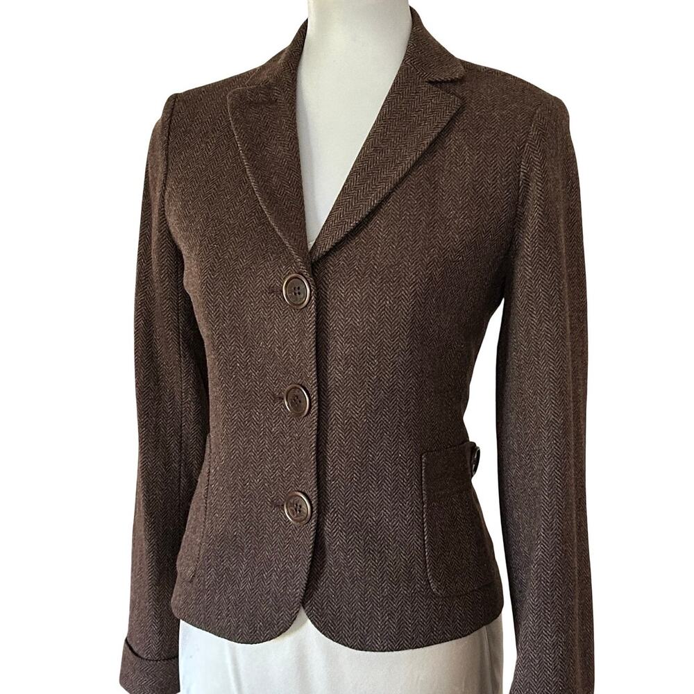 Vintage 90s Max Studio Special Edition Brown Herringbone Wool Blazer Small - Picture 9 of 12
